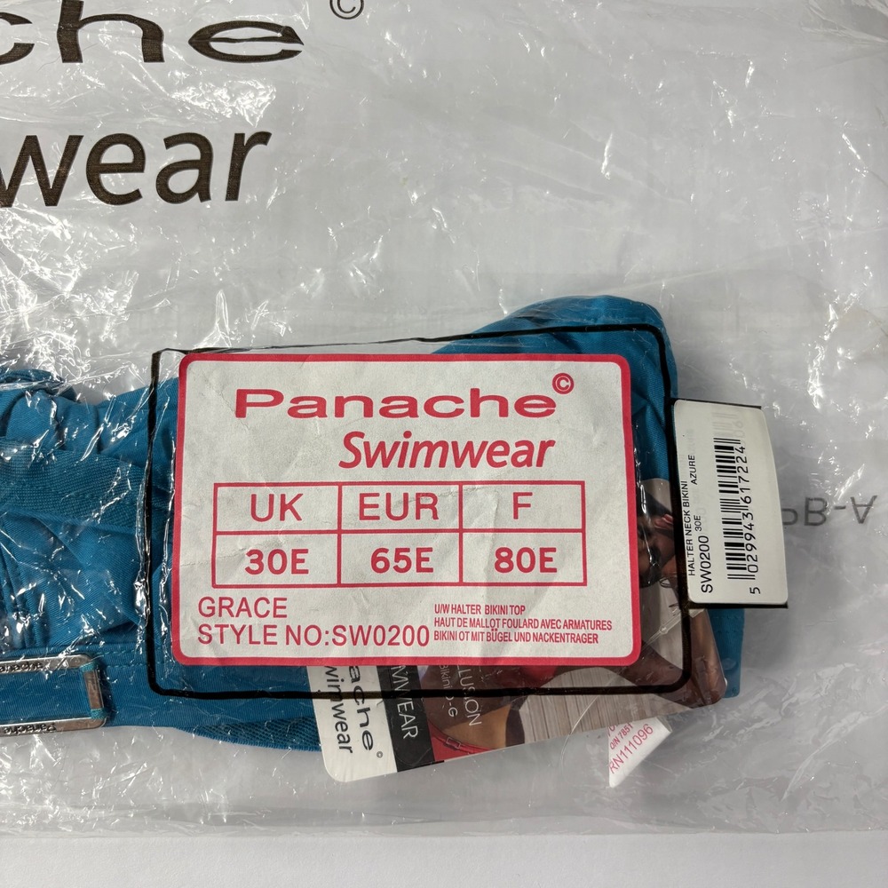Panache Women Bikini Top 30E Azure Blue Grace Underwire Halter SW0200 NWT